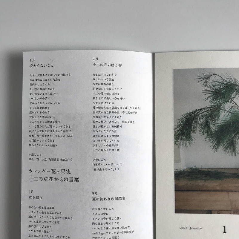22年カレンダー花と果実 Calendar22 季節のかけら
