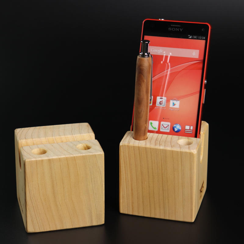 檜スマホ立て付きペン立て Yamakarana