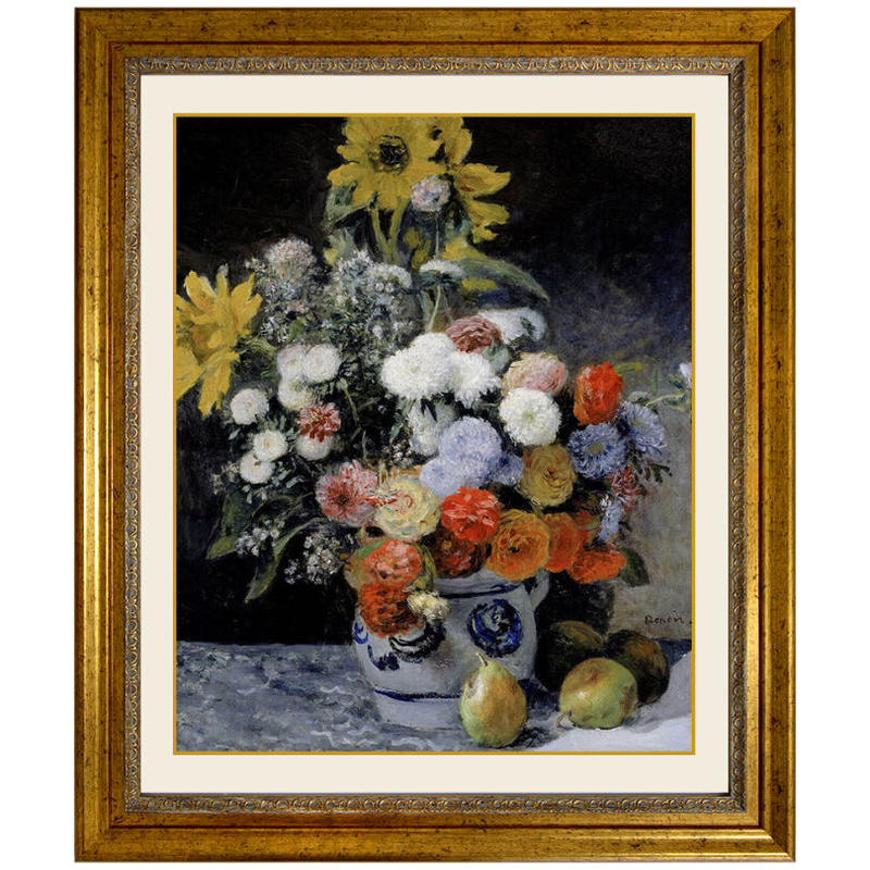 ルノワール 花瓶の花 キャンバスにジクレー 複製画 額付き 絵画 洋画 静物画 花の絵 印
