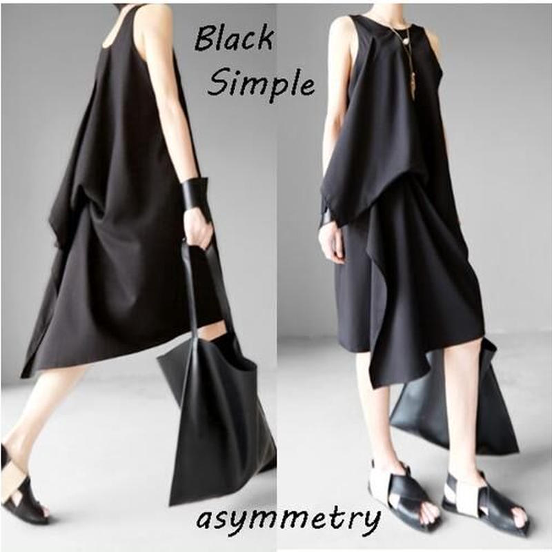 レディース スタイリッシュ アシメ ワンピ グレー レイヤード モード系 ワンピース ファ