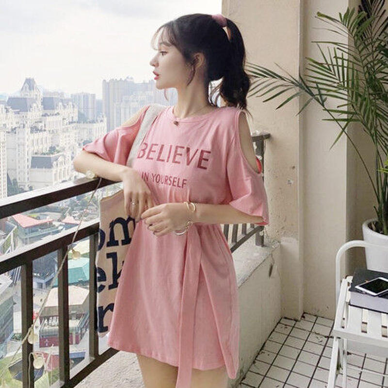 ワンピース 韓流 オルチャン ワンピ 韓国 ビッグシルエット カジュアル レディース ロゴ 半