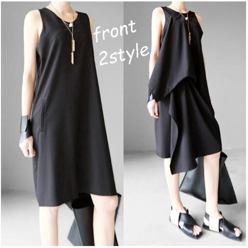 レディース スタイリッシュ アシメ ワンピ グレー レイヤード モード系 ワンピース Em