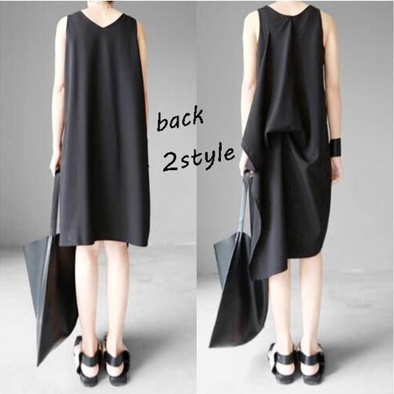 レディース スタイリッシュ アシメ ワンピ グレー レイヤード モード系 ワンピース ファ