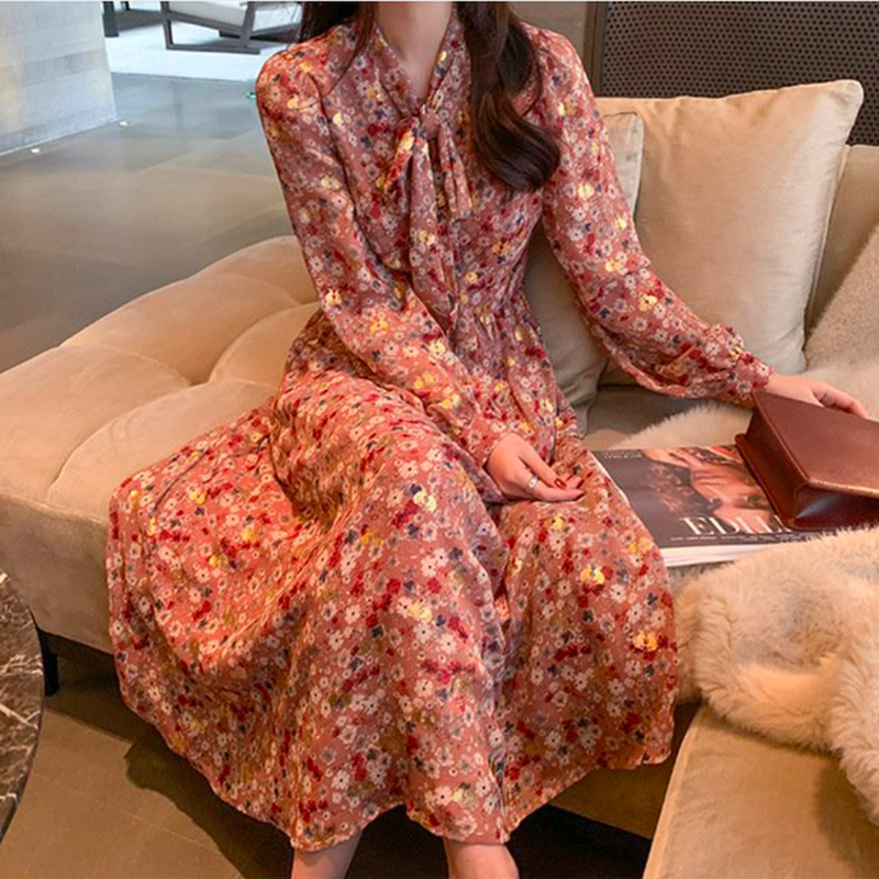 M レディース フローラル 柄ワンピース 春 秋 冬 レトロ シック ロング丈 ゆったり 長袖 M レディース フローラル 柄ワンピース 春 秋 冬 レトロ シック ロング丈 ゆったり 長袖