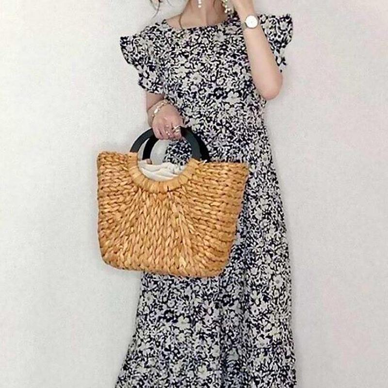 ｆ韓国デザイン フレア キャップスリーブ ワンピース マキシ丈 花柄 ロング ワンピ リゾート