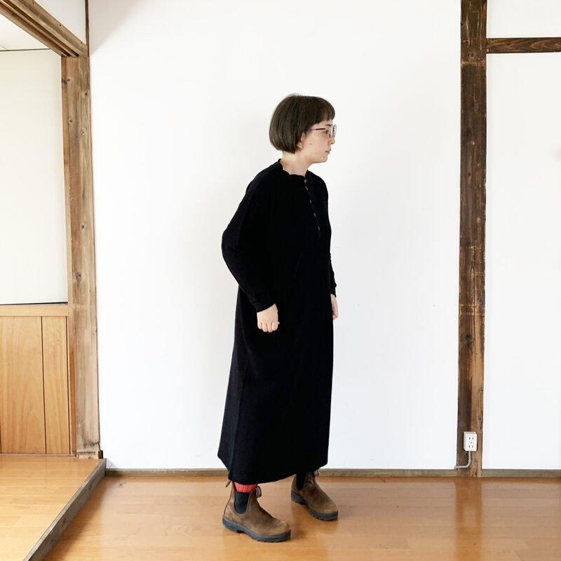 レディース Grin グリン ワッフルロングワンピース ブラック 城下町の洋服屋 Rab