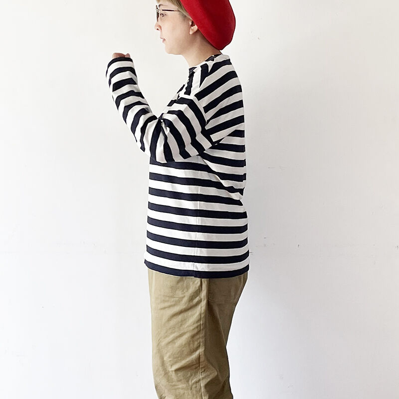 全2色 レディース Prit プリット 12 1 空紡天竺ボーダー ボートネックプルオーバー