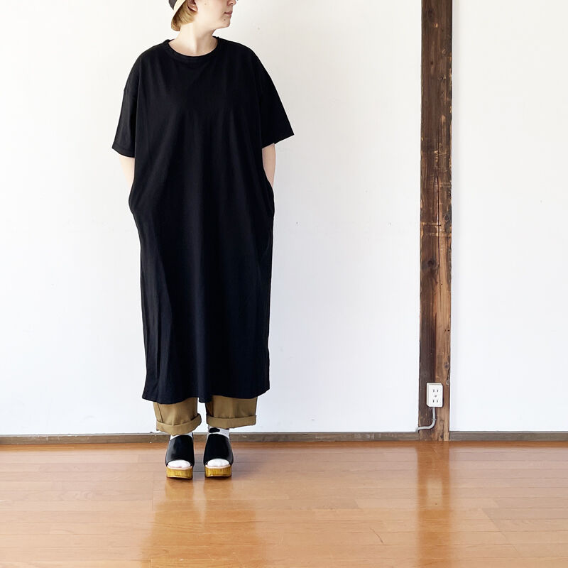 全4色レディース Prit プリット 30 1リサイクルムラ糸天竺5分袖ワイドワンピース