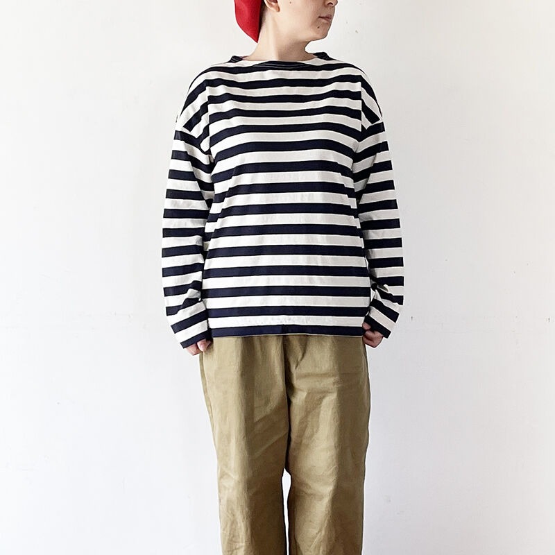 全2色 レディース Prit プリット 12 1 空紡天竺ボーダー ボートネックプルオーバー