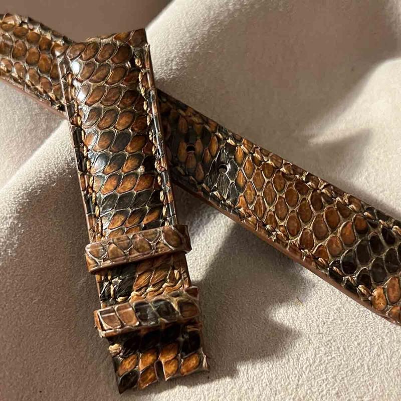 メール便指定可能 pyt-143 パイソン 腕時計ベルト ブラウン (ラグ幅