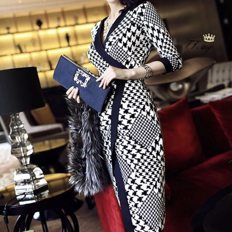 千鳥柄 スタイリッシュ 膝丈ワンピース セクシー 春夏新作 Yukinostores 大人