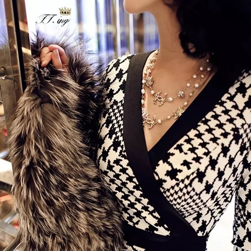 千鳥柄 スタイリッシュ 膝丈ワンピース セクシー 春夏新作 Yukinostores 大人