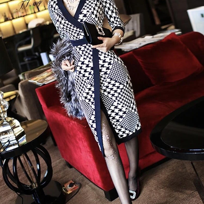 千鳥柄 スタイリッシュ 膝丈ワンピース セクシー 春夏新作 Yukinostores 大人