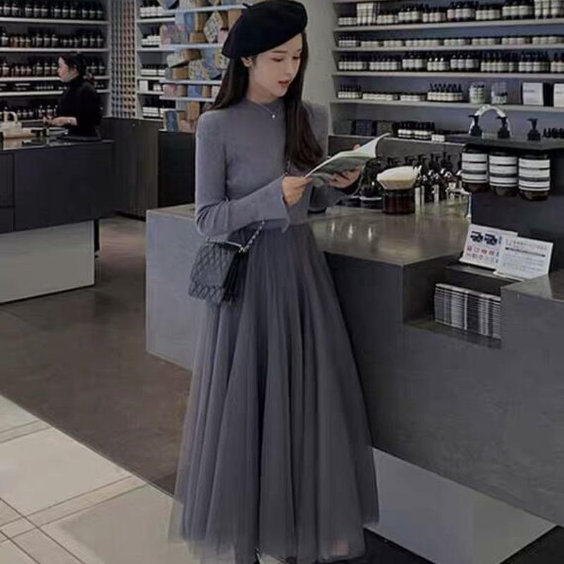 ニット切替チュールワンピース Yukinostores 大人casual服