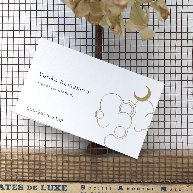 幸せ名刺箔 月のモチーフ Cool Moon ハーフエアコットン高級箔押名刺 50枚 1set