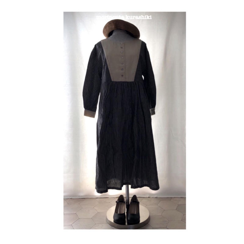 アンティーク調ストライプギャザーワンピース Morinouta Kurashiki