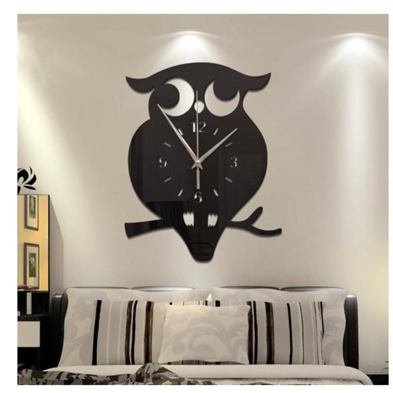 30cm 壁掛け時計 おしゃれ インテリア シルエット ディスプレイ デザイン フクロウ ブラック 人気 動物 掛け時計 木々 森 輸入雑貨 黒 芸能人愛用 フクロウ