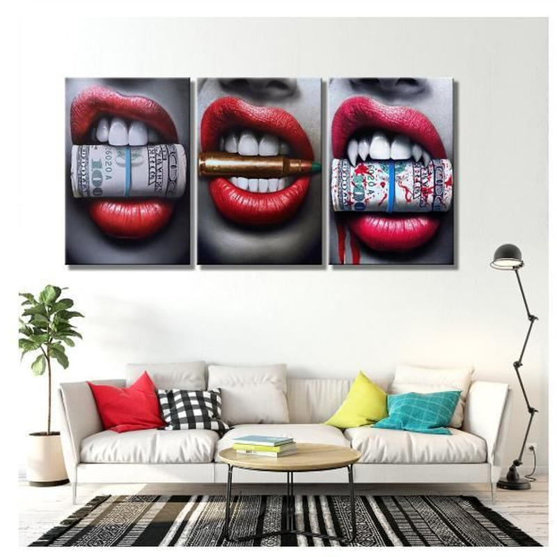 特大 唇 リップ お金 100 壁掛け キャンバス ポスター 3枚組 人気 おしゃれ アート