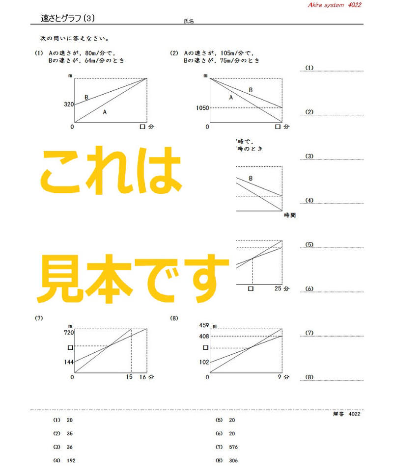 中学受験算数教材 速さとグラフ 算数教材のアキラストア