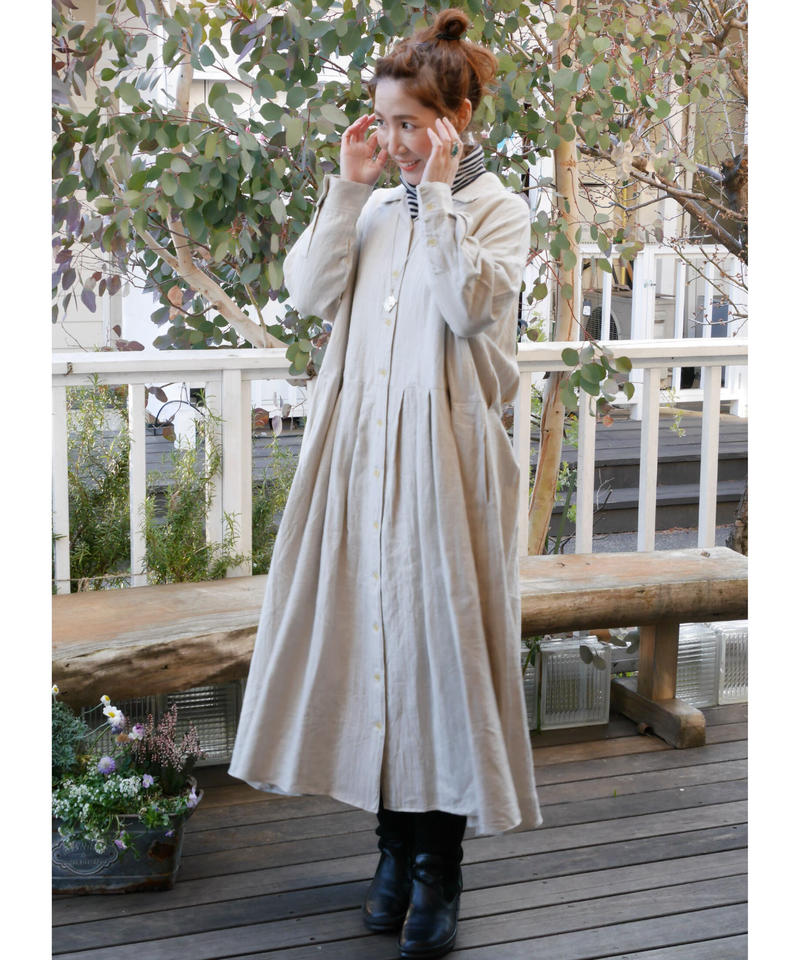Ina リネンコットン ウエスト切替タックワンピース Amilily S Store