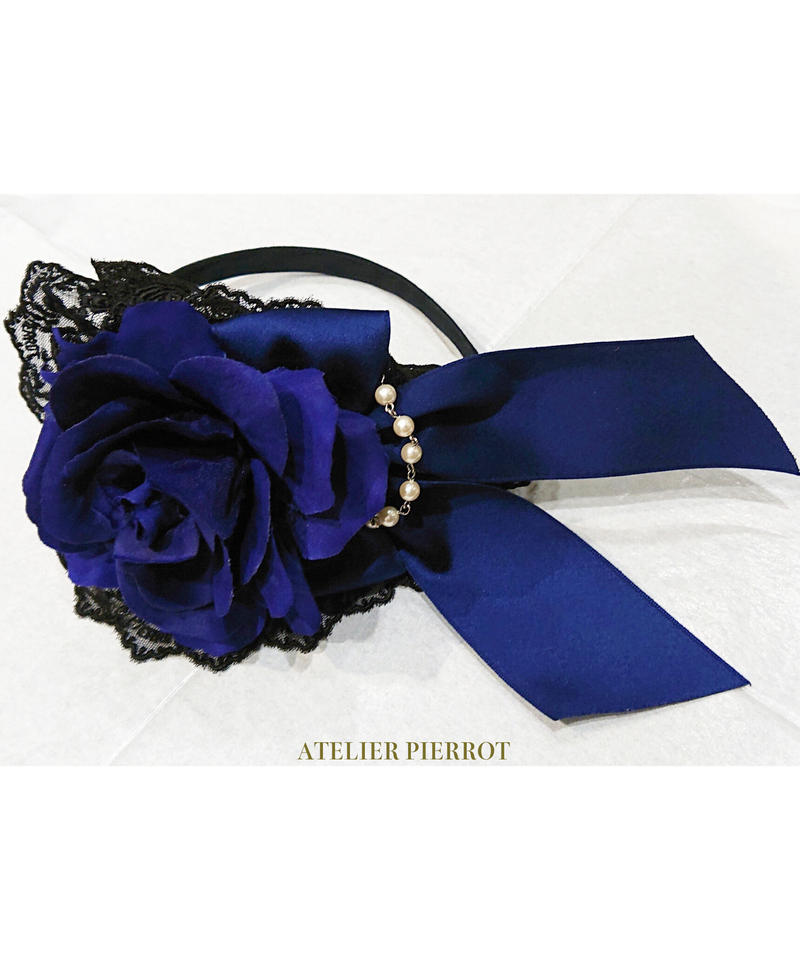 Atelier Pierrot アトリエピエロ 薔薇レースカチューシャ 黒 青薔薇 At