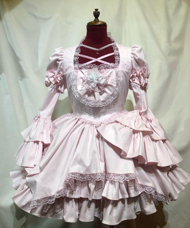 Marble マーブル あみあげアンティークワンピース 姫袖 パニエ入りフリルスカート ピン