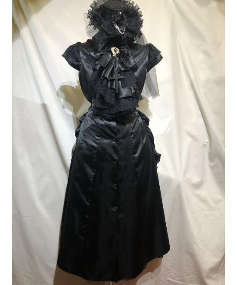 Marble マーブル 流麗ドレープタイ付きバッスルゴシックワンピース 黒 Atelie