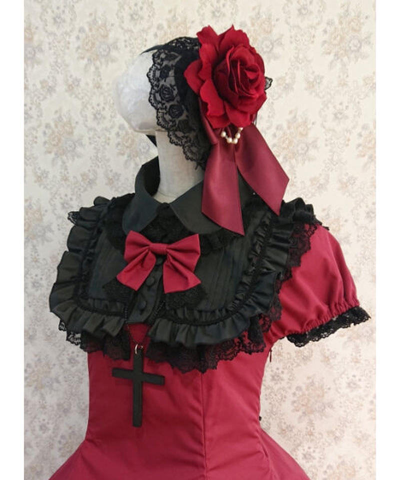 Atelier Pierrot アトリエピエロ 薔薇レースカチューシャ 黒 赤薔薇 At