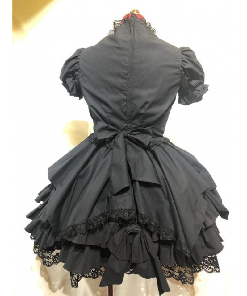 Marble あみあげアンティークワンピース 姫袖 パニエ入りフリルスカート 黒 Ate