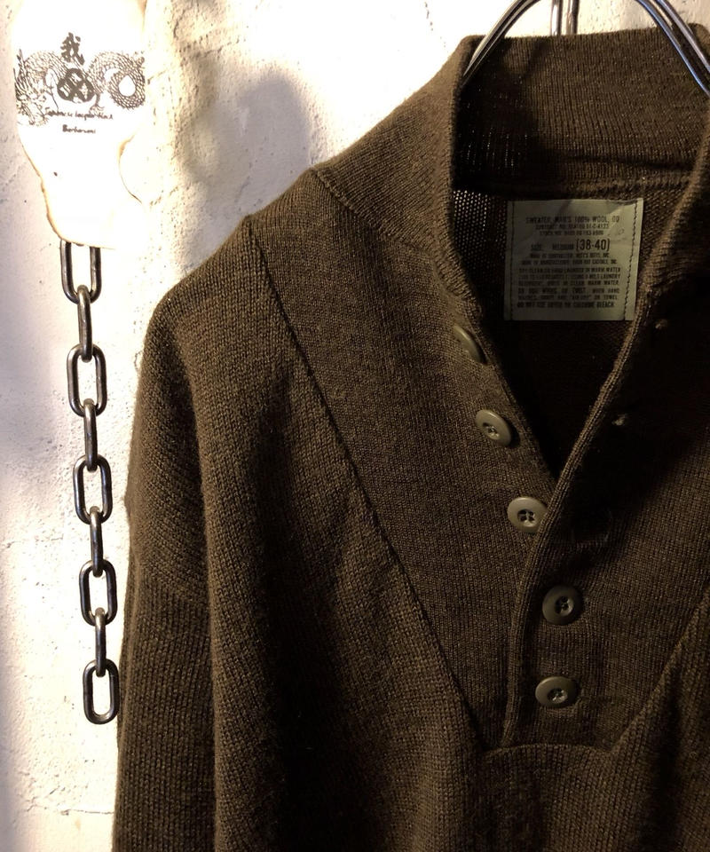 Brown 100/% Wool 5 button fatigue sweater Sz U.S.Military G.I new old stock L.