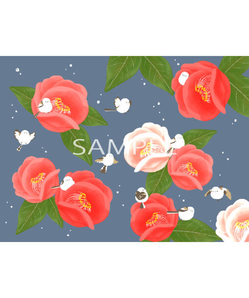 吾妻マイカ シマエナガとお花のpc壁紙シリーズ 椿 データ販売 Charec