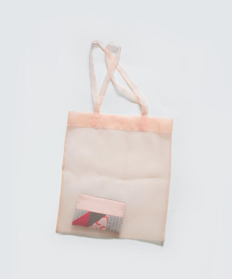 オーガンジーのトートバッグとポーチ ピンク Chocoshoe Online Store