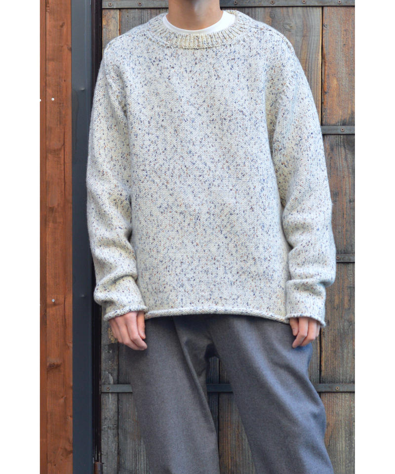 print dye yarn crewneck Pullover / ivory mix | ...