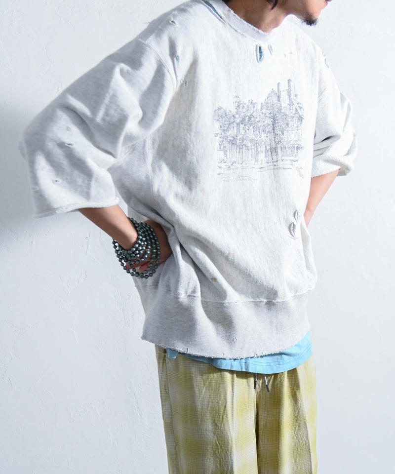 トップス ANCELLM CRASH CREWNECK 3/4 SLEEVE SWEAT ANCELLM - CRASH CREWNECK 3/4 SLEEVE SWEAT SHIRT/H.IVORY