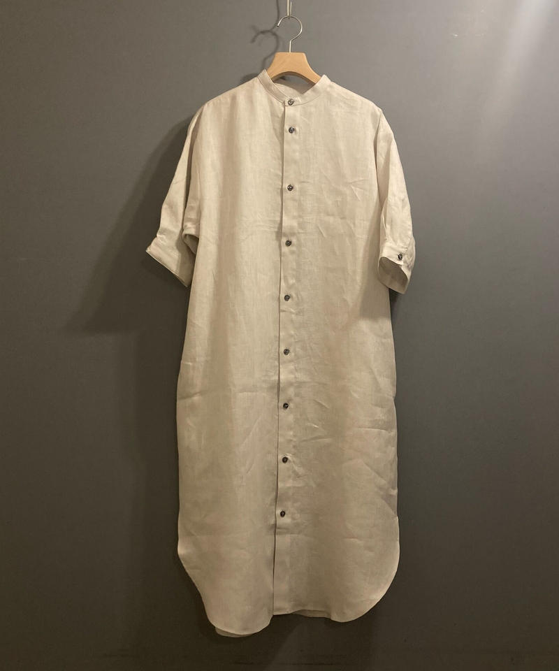 Women Honnete オネット アイリッシュリネン バンドカラーシャツワンピース