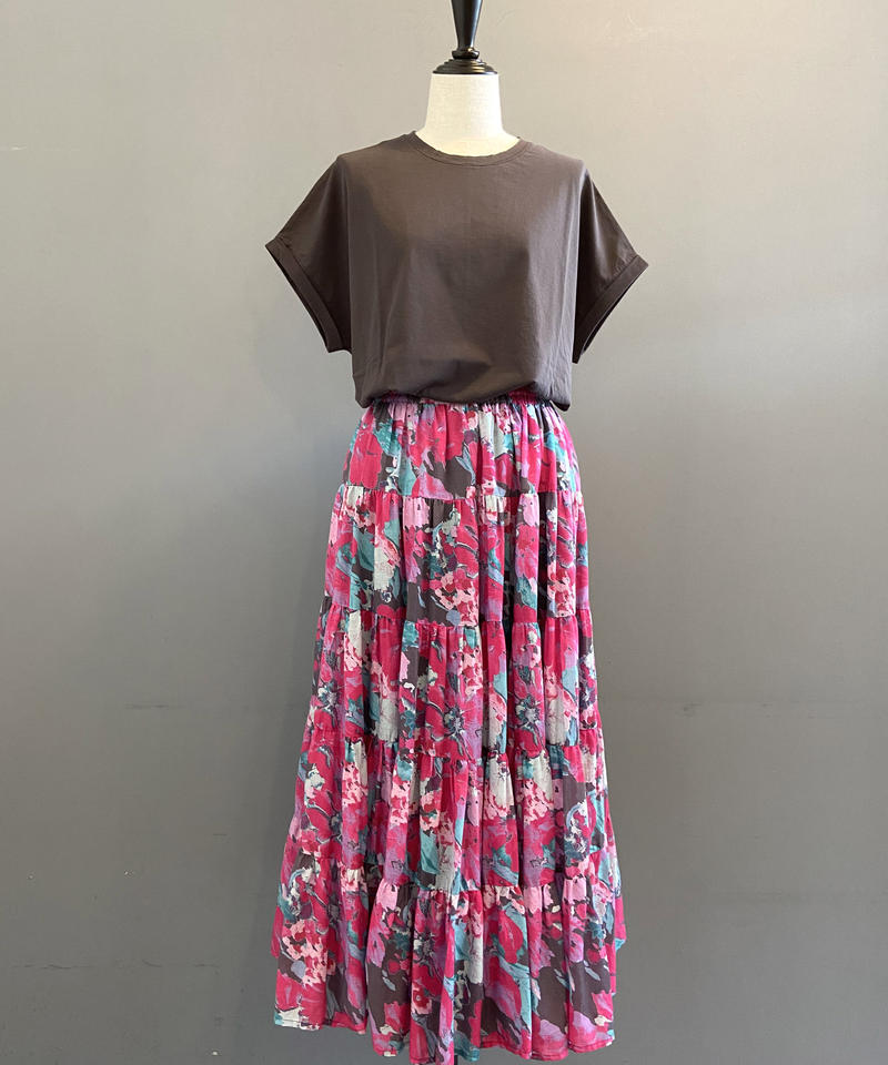 Women Ne Quittez Pas ヌキテパ 水彩花柄プリントティアードスカート 01 Women Ne Quittez Pas ヌキテパ 水彩花柄プリントティアードスカート 01