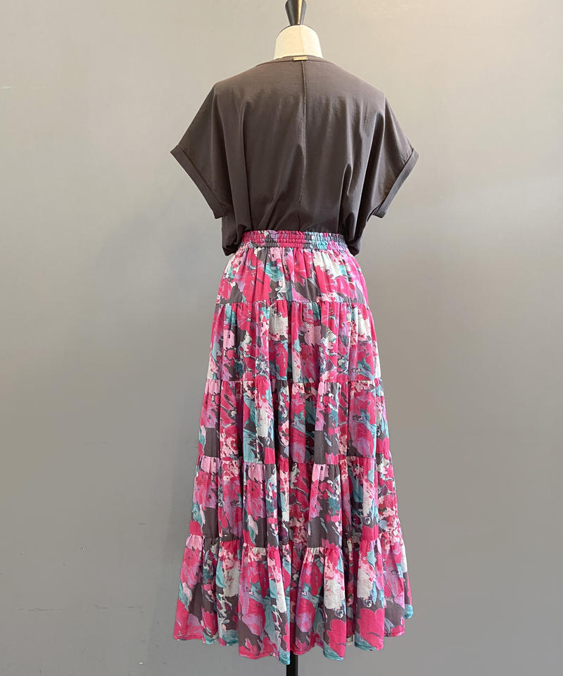 Women Ne Quittez Pas ヌキテパ 水彩花柄プリントティアードスカート 01 Women Ne Quittez Pas ヌキテパ 水彩花柄プリントティアードスカート 01