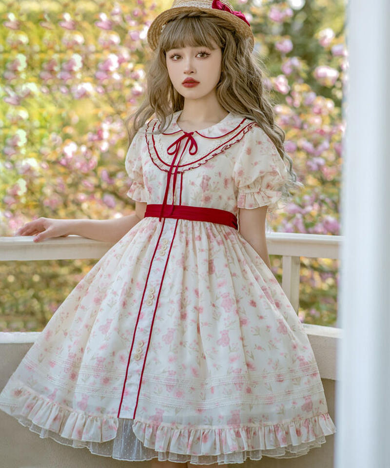 D Alice フラワーベアop ゴスロリ ロリータ クラロリ パフスリーブ ワンピース
