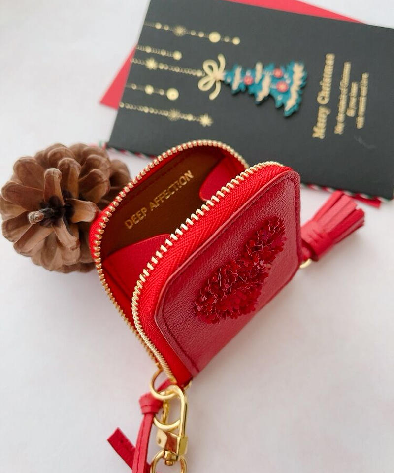 Miniミニコインケース ハート刺繍赤 Deep Affection