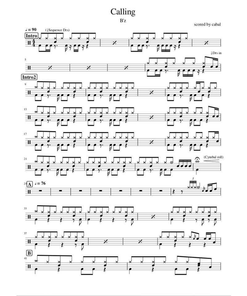 Calling B Z ドラム譜面 Drums Score Shop