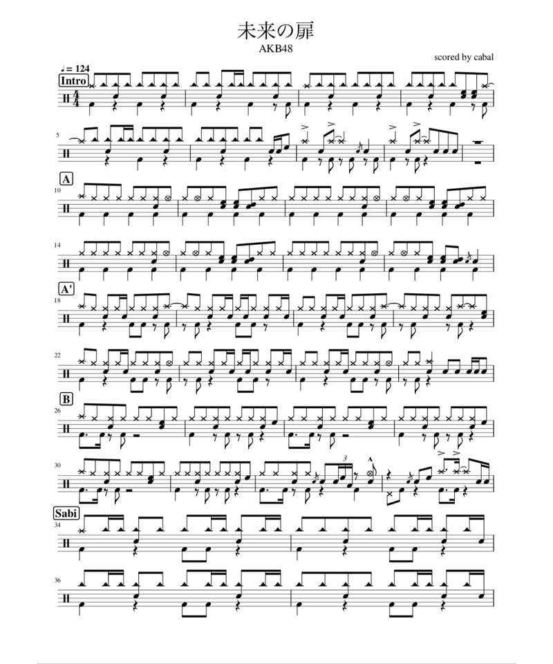 未来の扉 Akb48 ドラム譜面 Drums Score Shop
