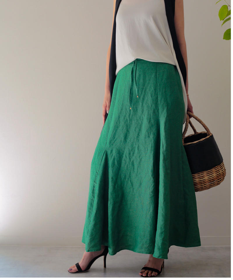 フレアリネンマキシスカート グリーン E Pice フレアリネンマキシスカート グリーン E Pice