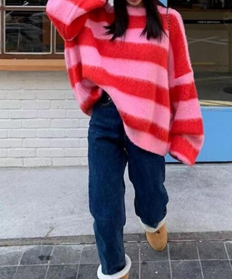 オーバーサイズ ボーダーニットセーター Eyarn