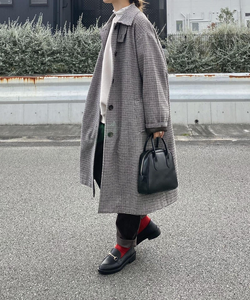 大得価セール fashiru woolブレンドステンカラーチェックコートの通販‬