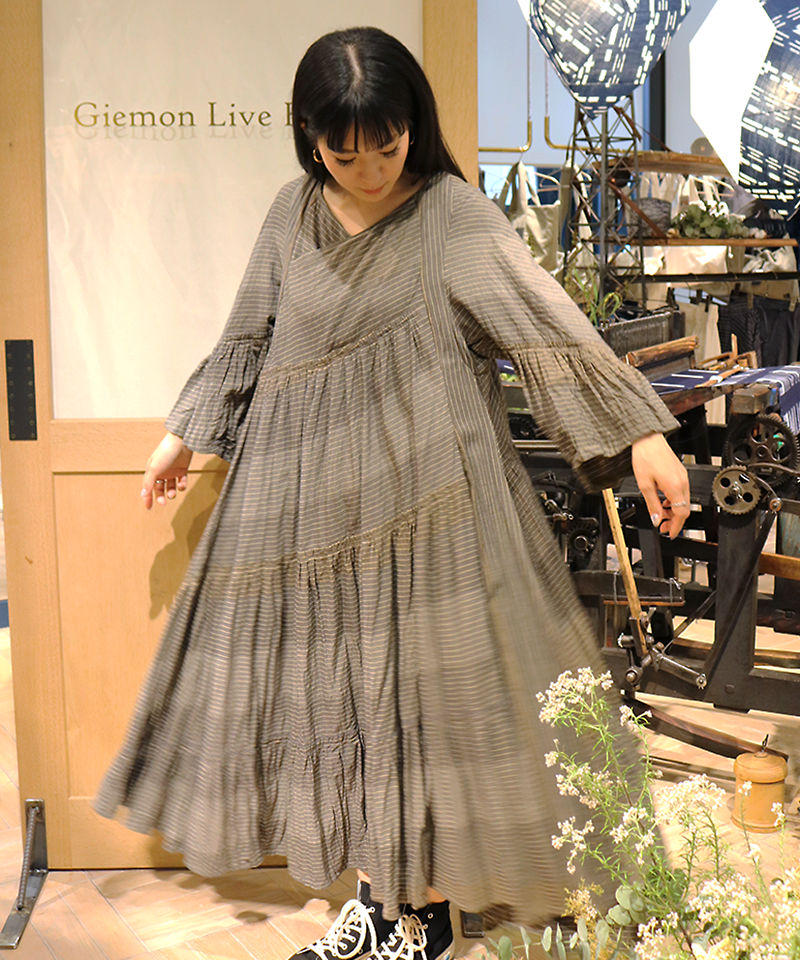 久留米絣 ワンピース ストライプ Op 22 B1 Giemon Live Factory 久留米絣 ワンピース ストライプ Op 22 B1 Giemon Live Factory