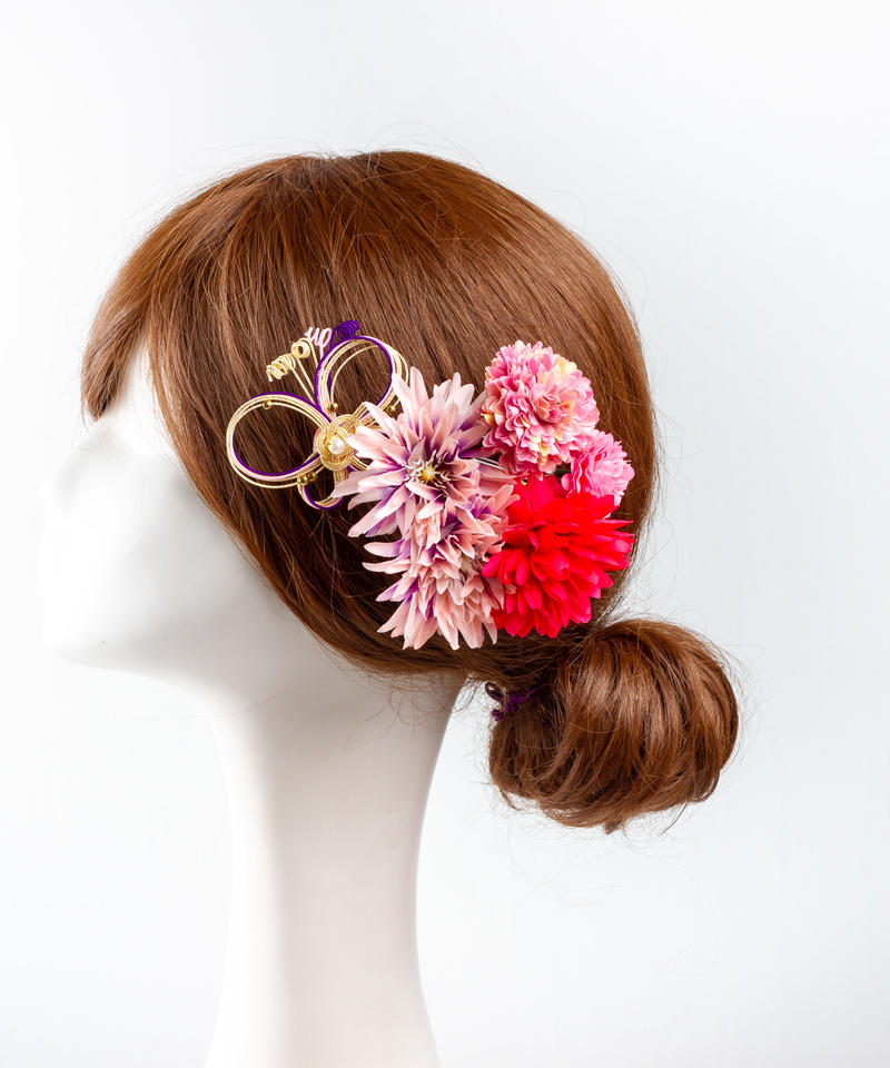 Ha 0450 成人式 卒業式 お花 髪飾り 和風オリジナル髪飾り 紫 ピンク ダブルデザイン