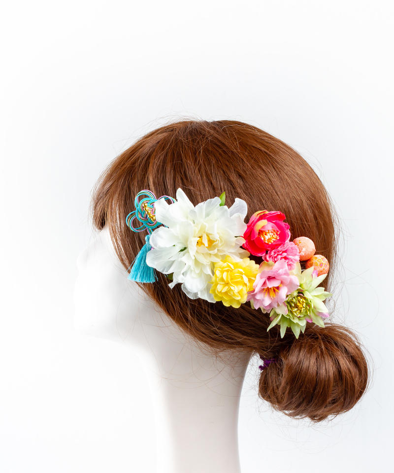 Ha 0544 成人式 卒業式 お花 髪飾り 和風オリジナル髪飾り Uピン8本 白 ピンク 黄