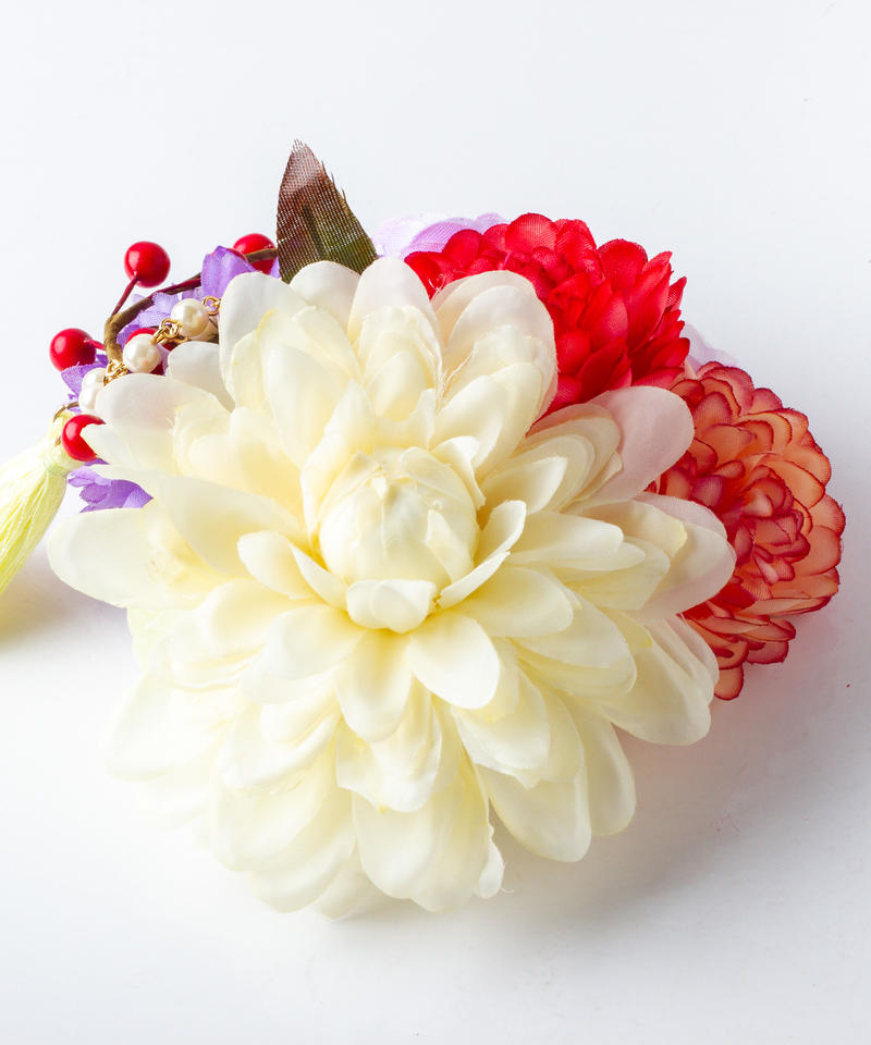 Ha 0336 成人式 卒業式 お花 髪飾り 和風オリジナル髪飾り ベージュ 赤 紫 6種類の