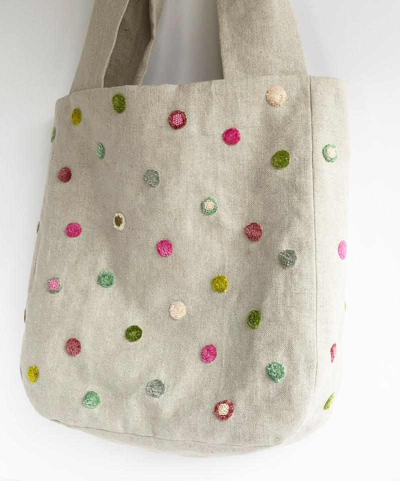 気質アップ さをり織り サイド刺繍 ポケットいっぱいトートバッグ