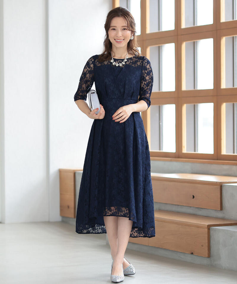 ウエストベルトモチーフ総レースドレス Inkcham